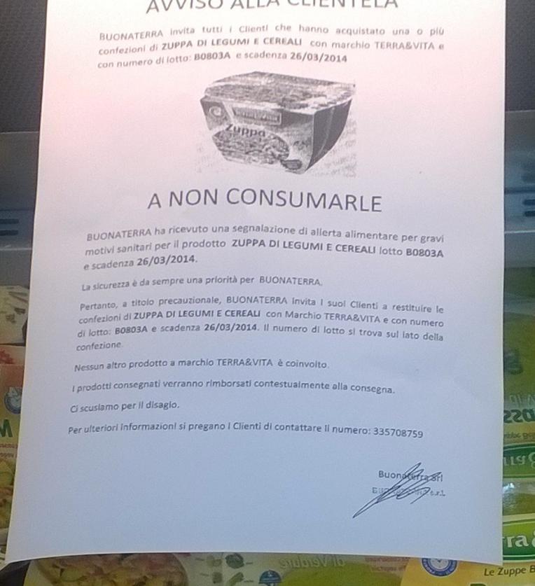 botulino cartello zuppa