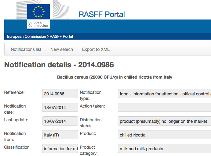 rasff sterilgarda ricotta