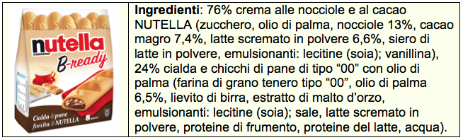 nutella bready b-ready ingredienti tabella
