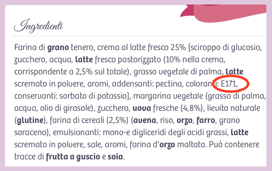 croissant bauli 5 cereali 2016 ingredienti Biossido di titanio