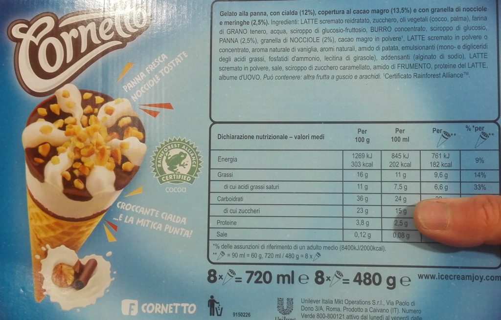 Cornetto Algida etichetta