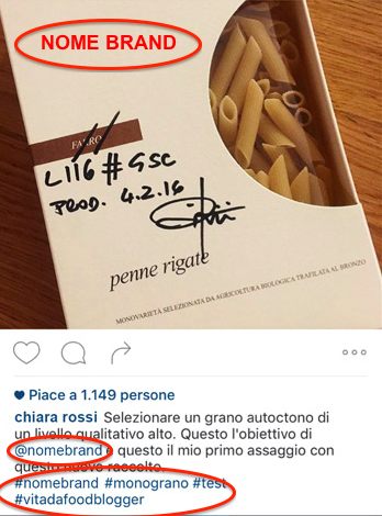 Post su Instagram di influencer con esempi di hashtag da usare per segnalare contenuti sponsorizzati; Digital Chart