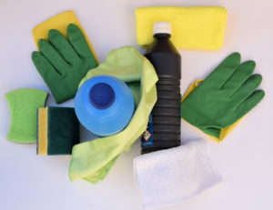 Reuniendo los materiales para la limpieza