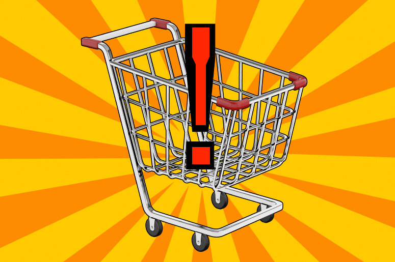 Carrello della spesa con punto esclamativo