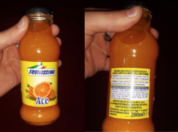 succo di frutta ace fruttissima richiamo frammenti vetro
