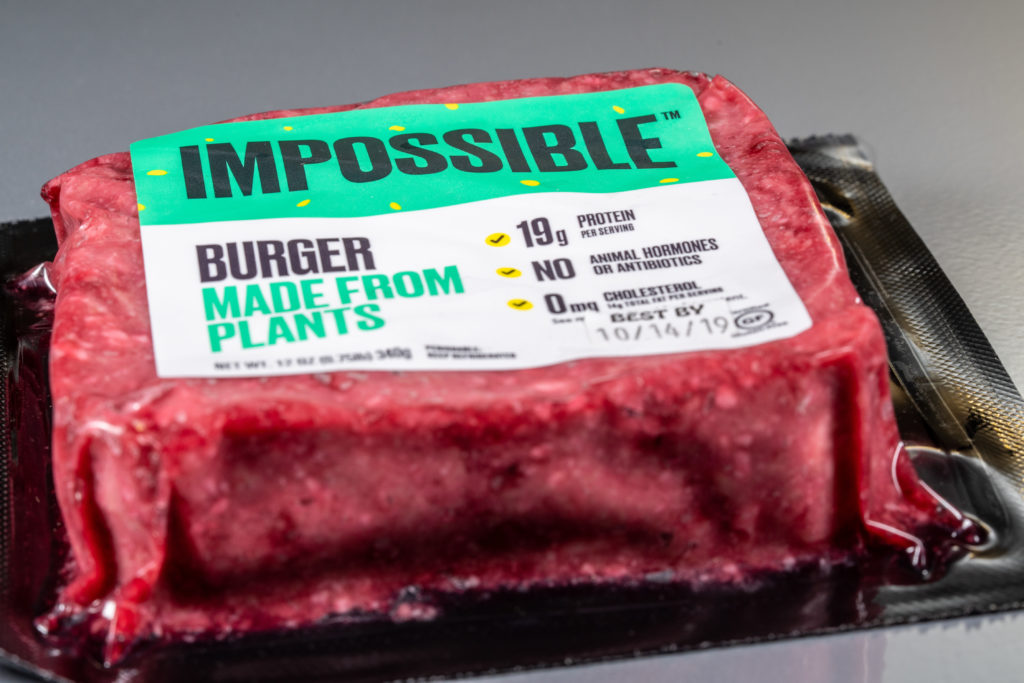 Impossible plant based burger package of three patties