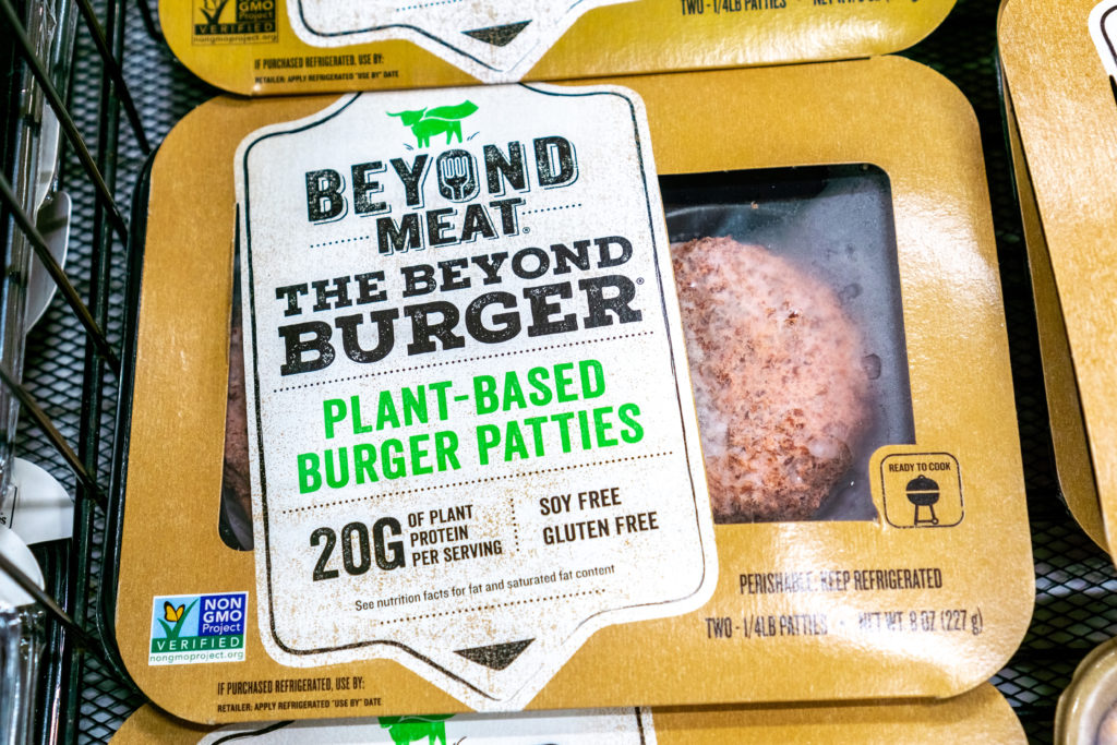 June 25, 2019 Sunnyvale / CA / USA - Beyond Meat Burger packages available for purchase in a Safeway store in San Francisco bay area