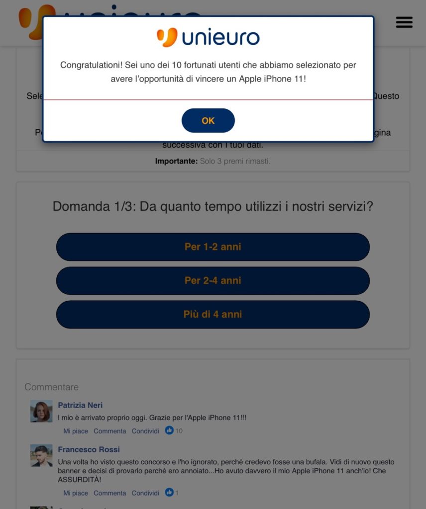 truffe virtuali unieuro