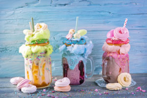 Freakshakes with donuts and candy floss