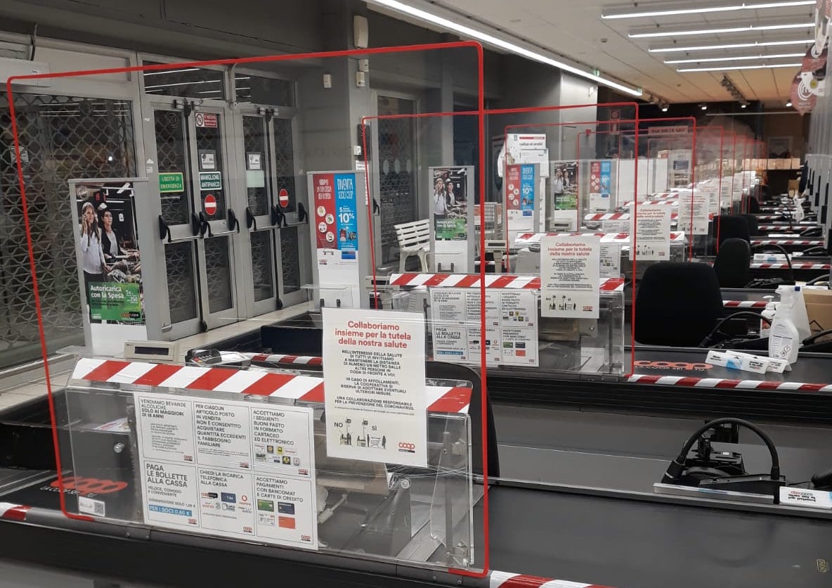 Supermercati Coop: barriere anti coronavirus marzo 2020