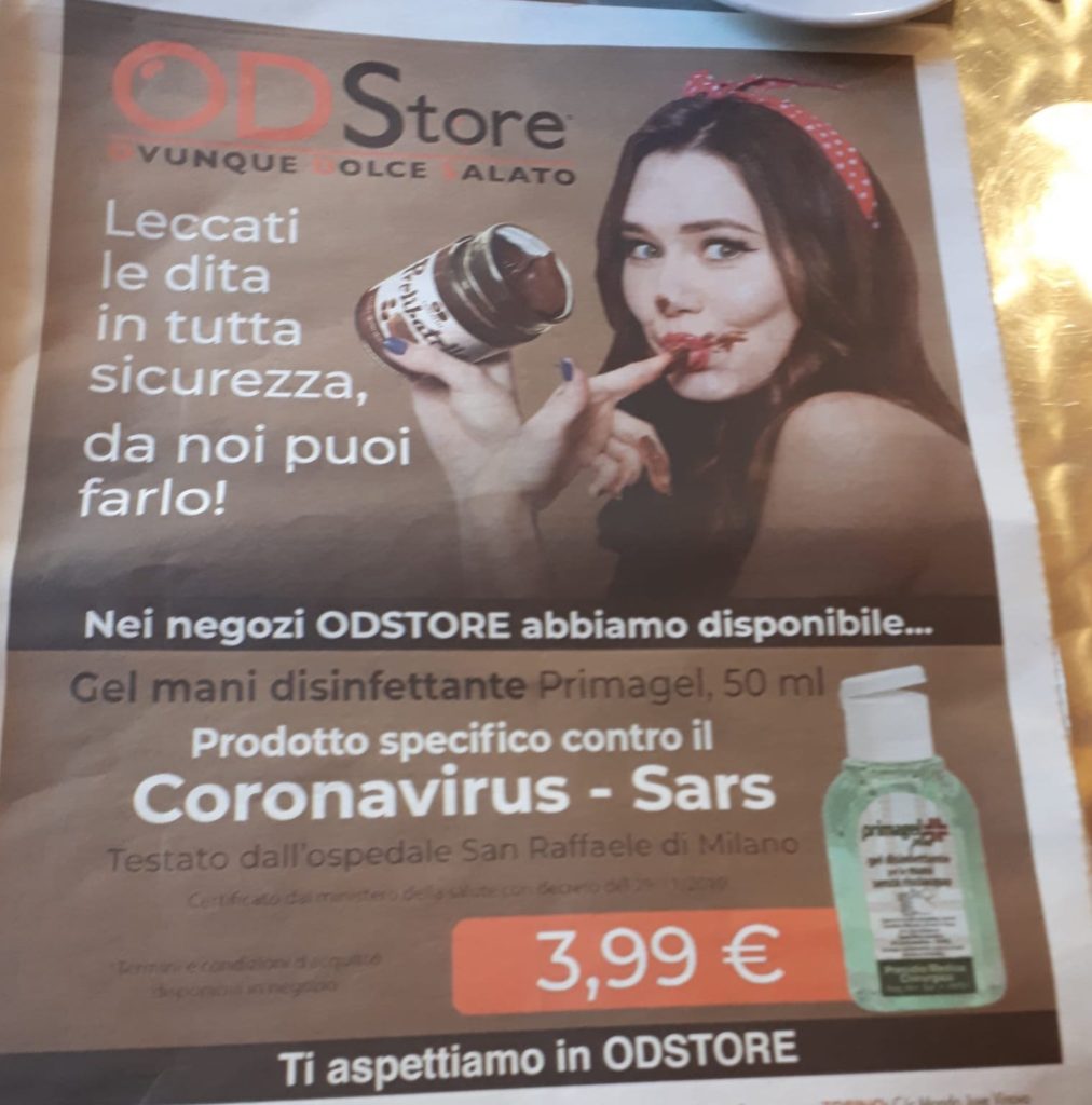 pubblicità metro odstore gel igienizzante primagel