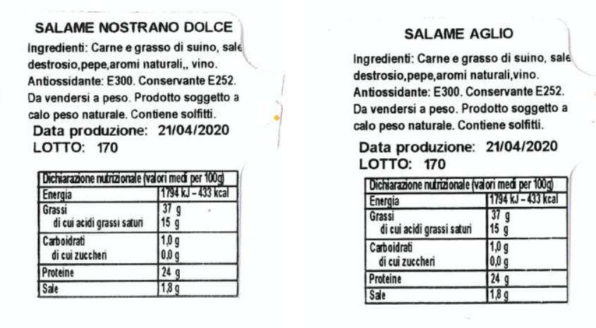 richiamo salame nostrano dolce aglio
