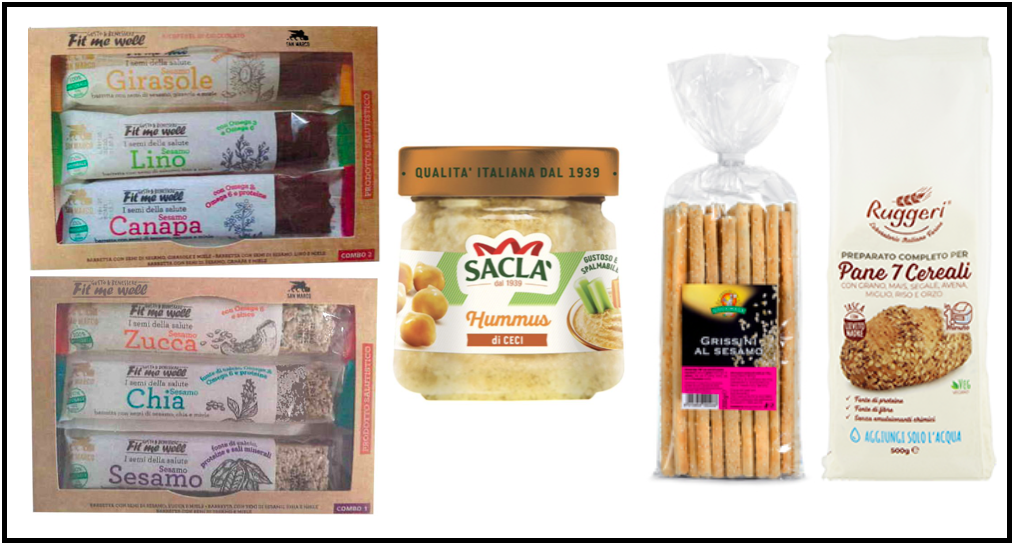 richiami sesamo hummus saclà barrette san marco grissini gecchele preparato ruggeri