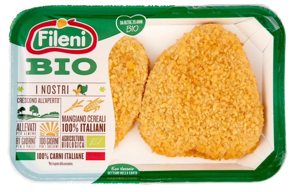 visione frontale confezione cotolette impanate Fileni Bio