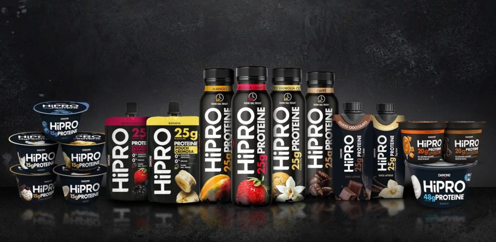 Assortimento prodotti della linea HiPRO Danone ad alto contenuto di proteine