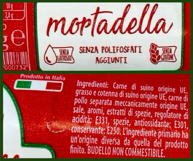 Etichetta mortadella con carne di pollo - inviata da lettore