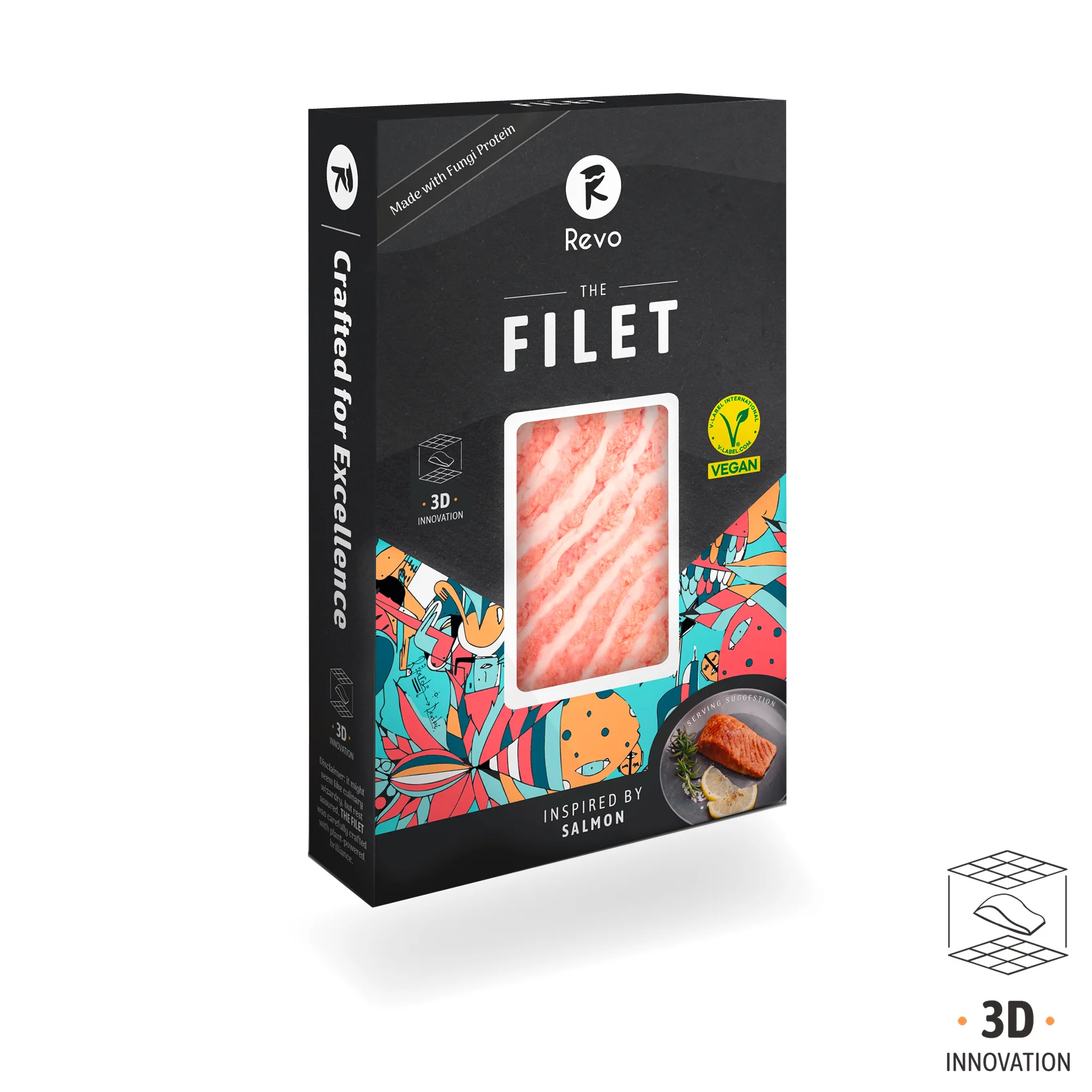 Sostituto vegetale del salmone The Filet Revo Foods confezionato