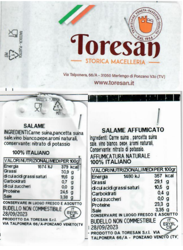 Salame Toresan richiamo 24.11.2023