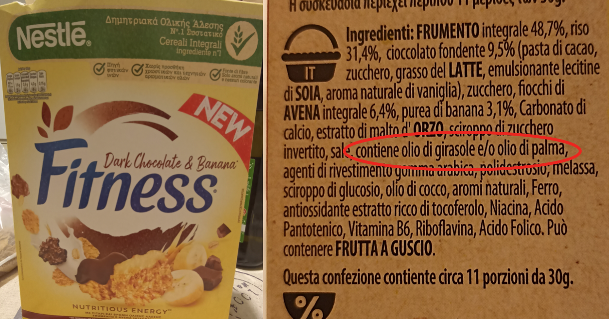 Fitness Chocolate & Banana Nestlé olio di girasole e/o olio di palma