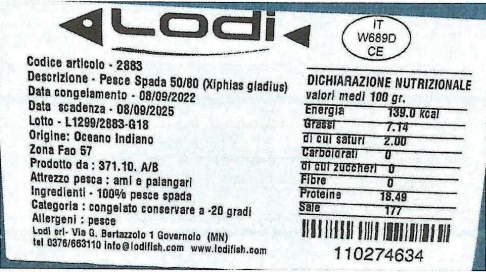Pesce spada Lodi richiamo 01.12.2023