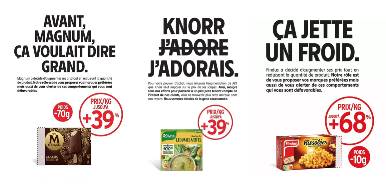 Intermarché manifesti sgrammatura Magnum Knorr Findus