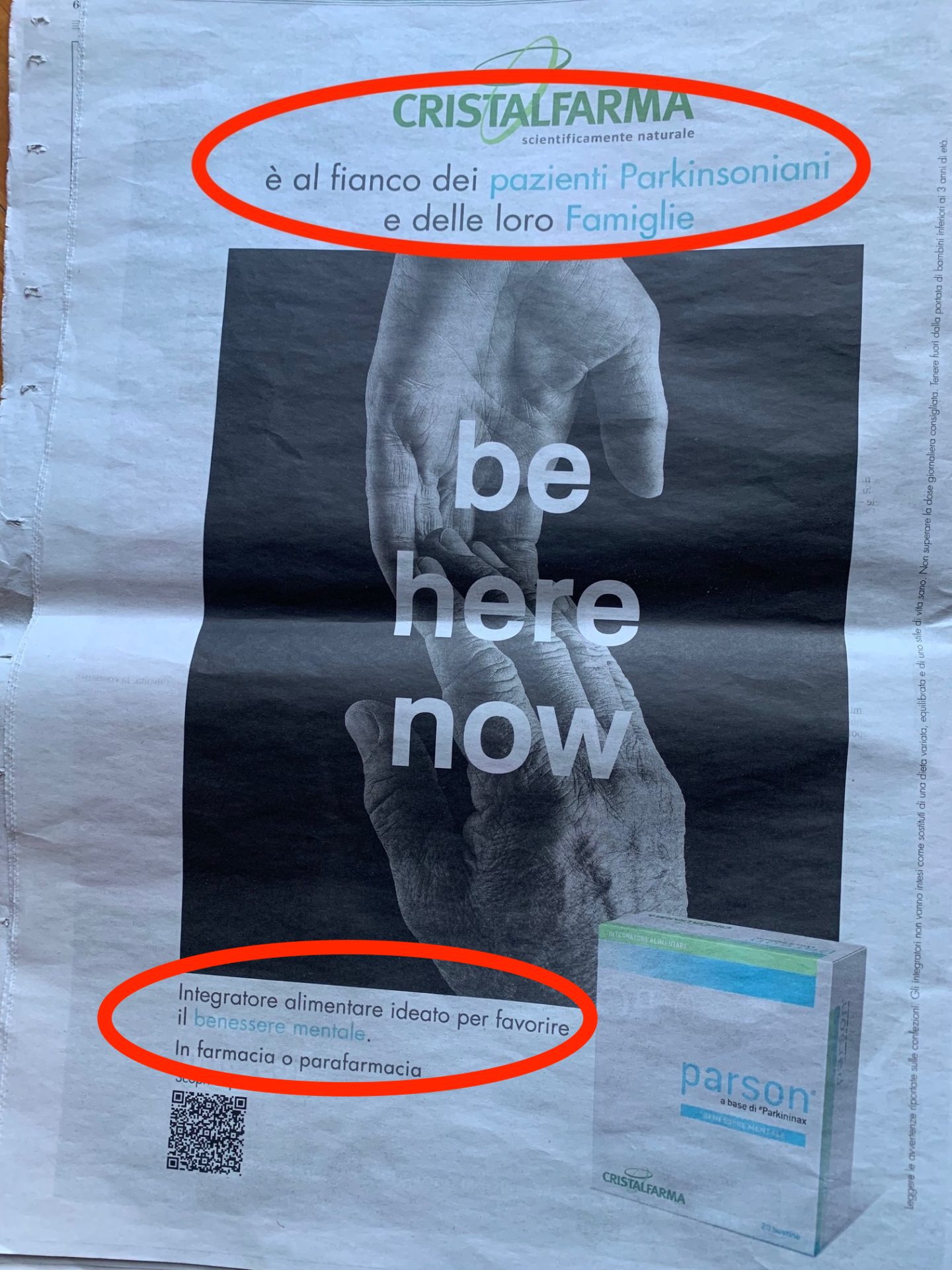 Pubblicità integratore Parson Cristalfarma Corriere della Sera 25.11.2023