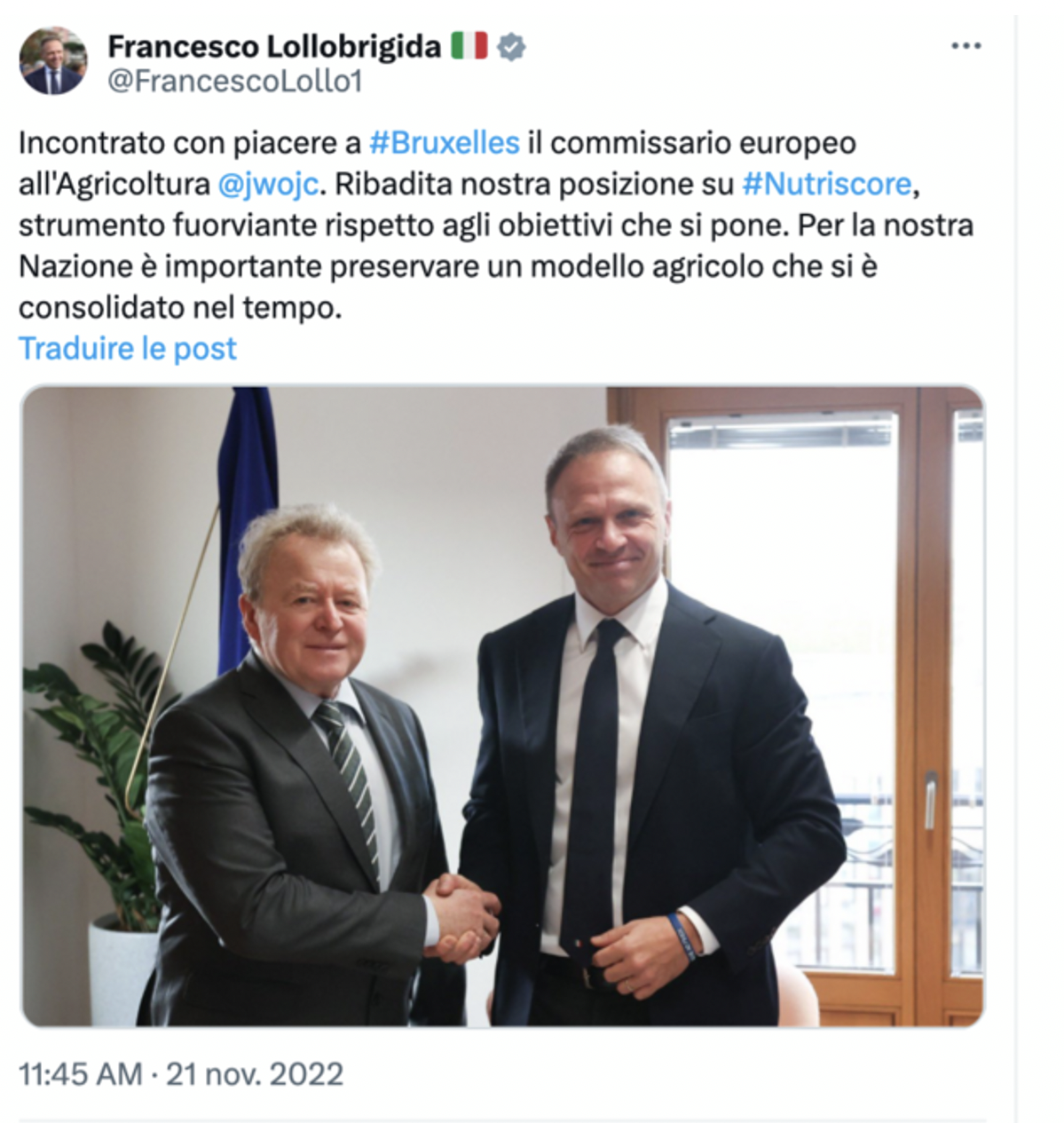 Lollobrigida Francesco sul Nutri-Score 