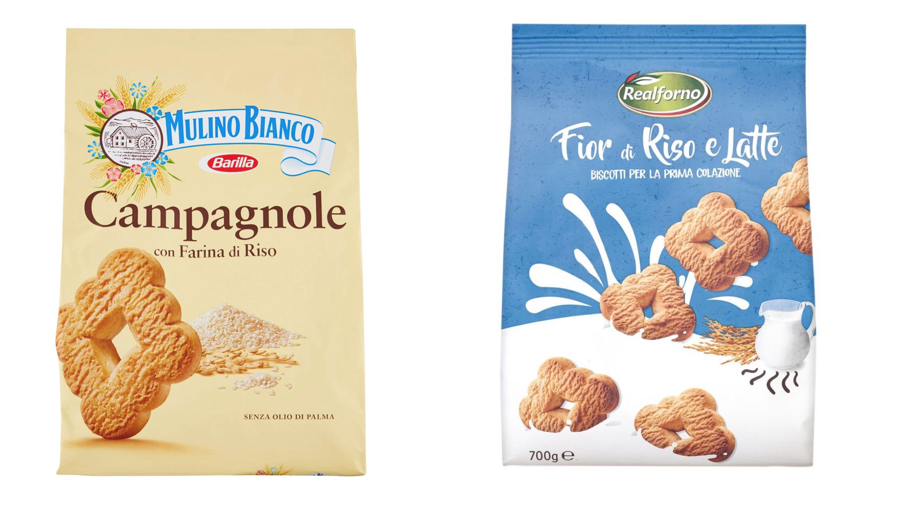 I biscotti Campagnole di Mulino Bianco accanto a quelli simili della Lidl