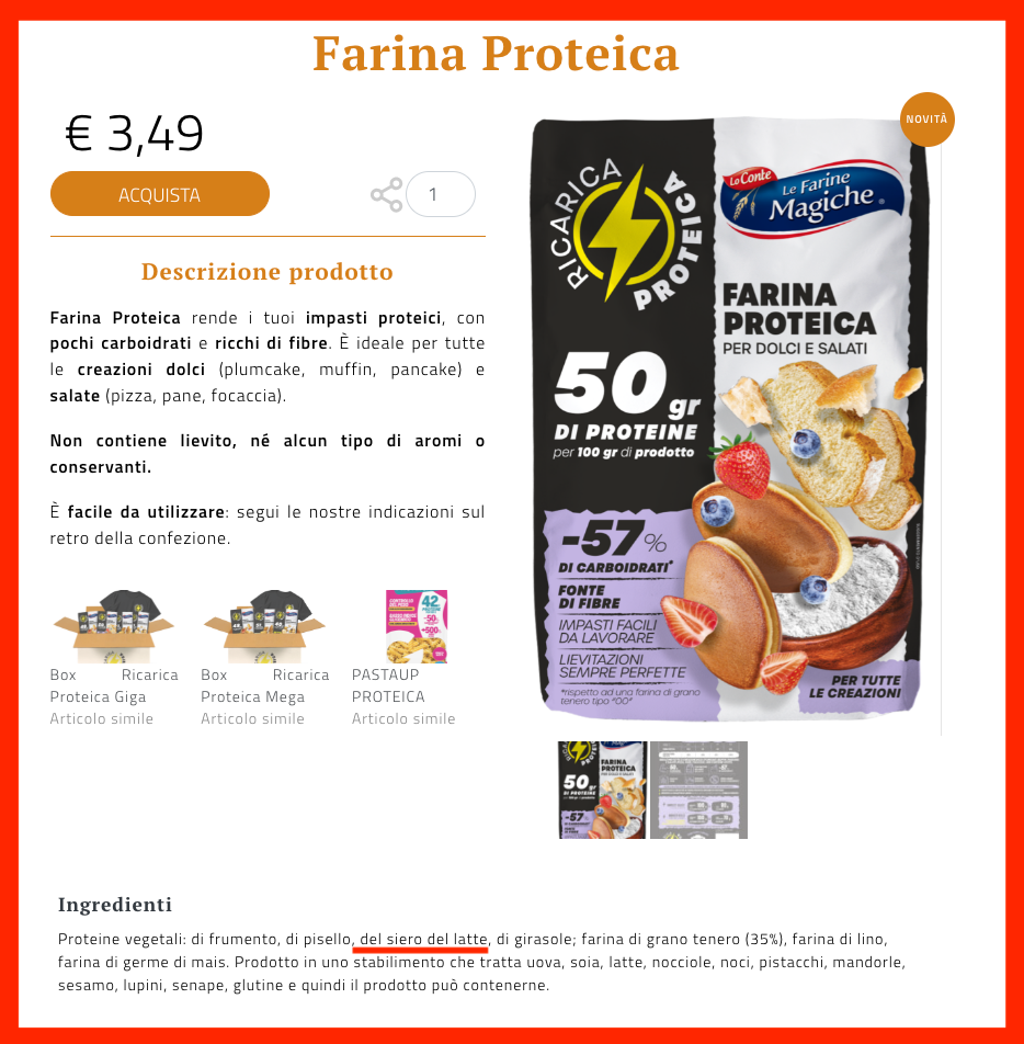 Alcune etichette presente sul sito dell'azienda non erano chiare alla nostra lettrice