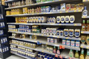 Waynesboro, Ga USA - 05 26 23: Walmart supercenter store mayonnaise and condiments section