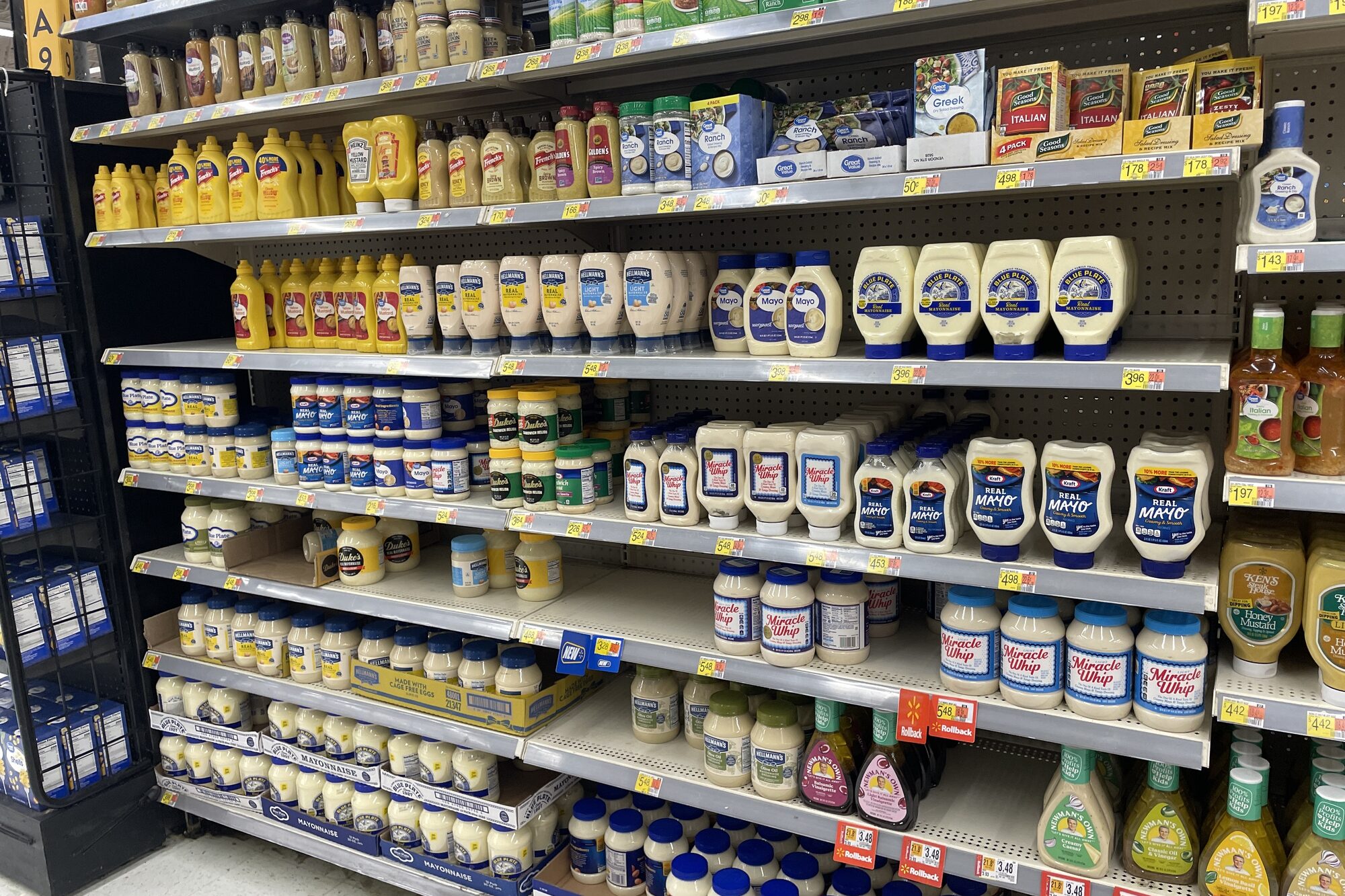 Waynesboro, Ga USA - 05 26 23: Walmart supercenter store mayonnaise and condiments section
