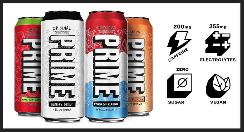 prime energy drink caffeina