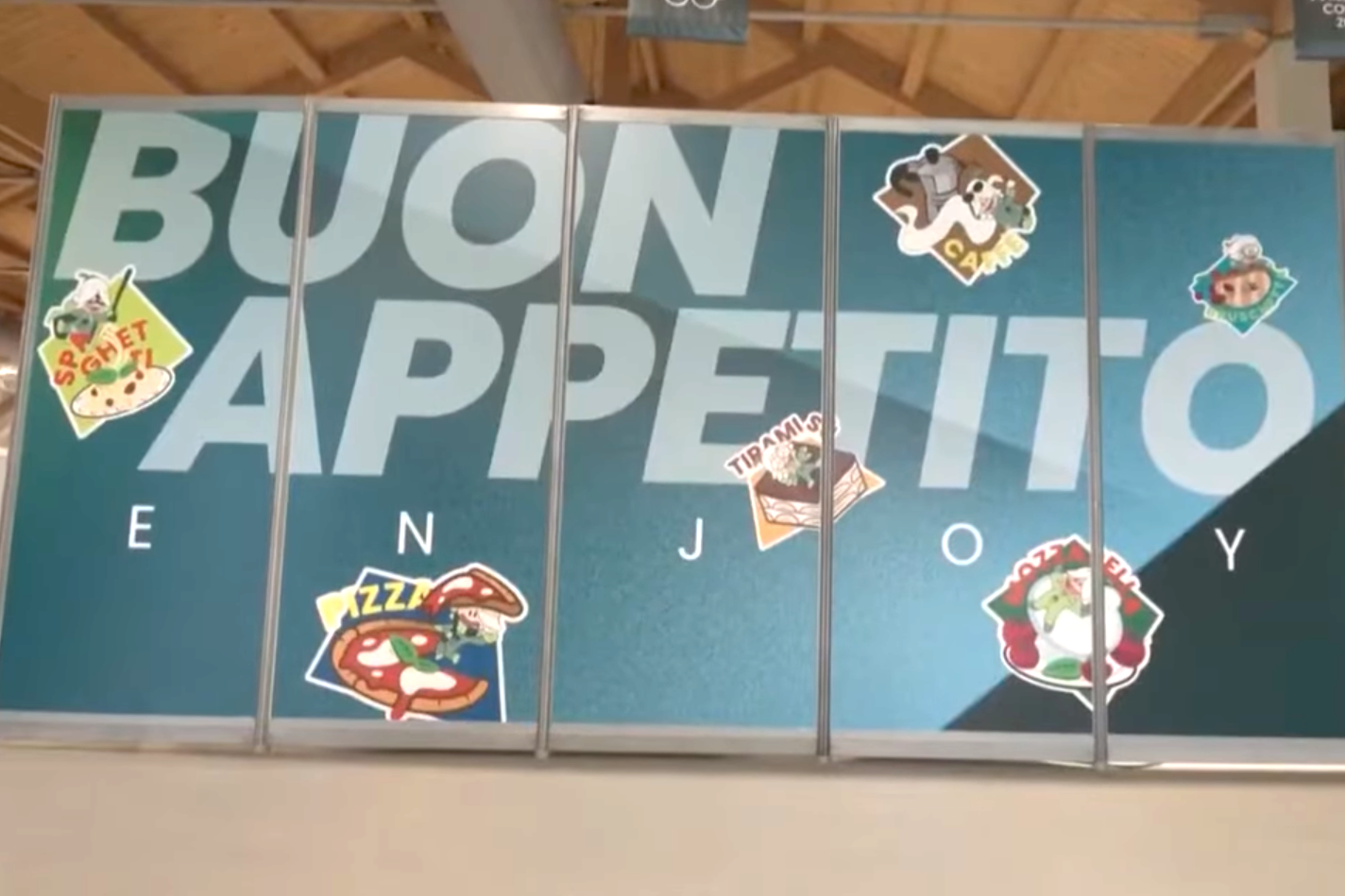 L'ingresso della mensa del Villaggio Olimpico di Milano, Olimpiadi Milano Cortina 2026 - Reuters